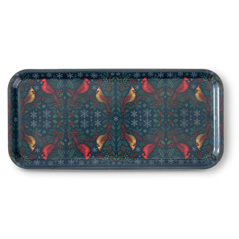 Cardinal Couple Narrow Birchwood Small Decorative Tray