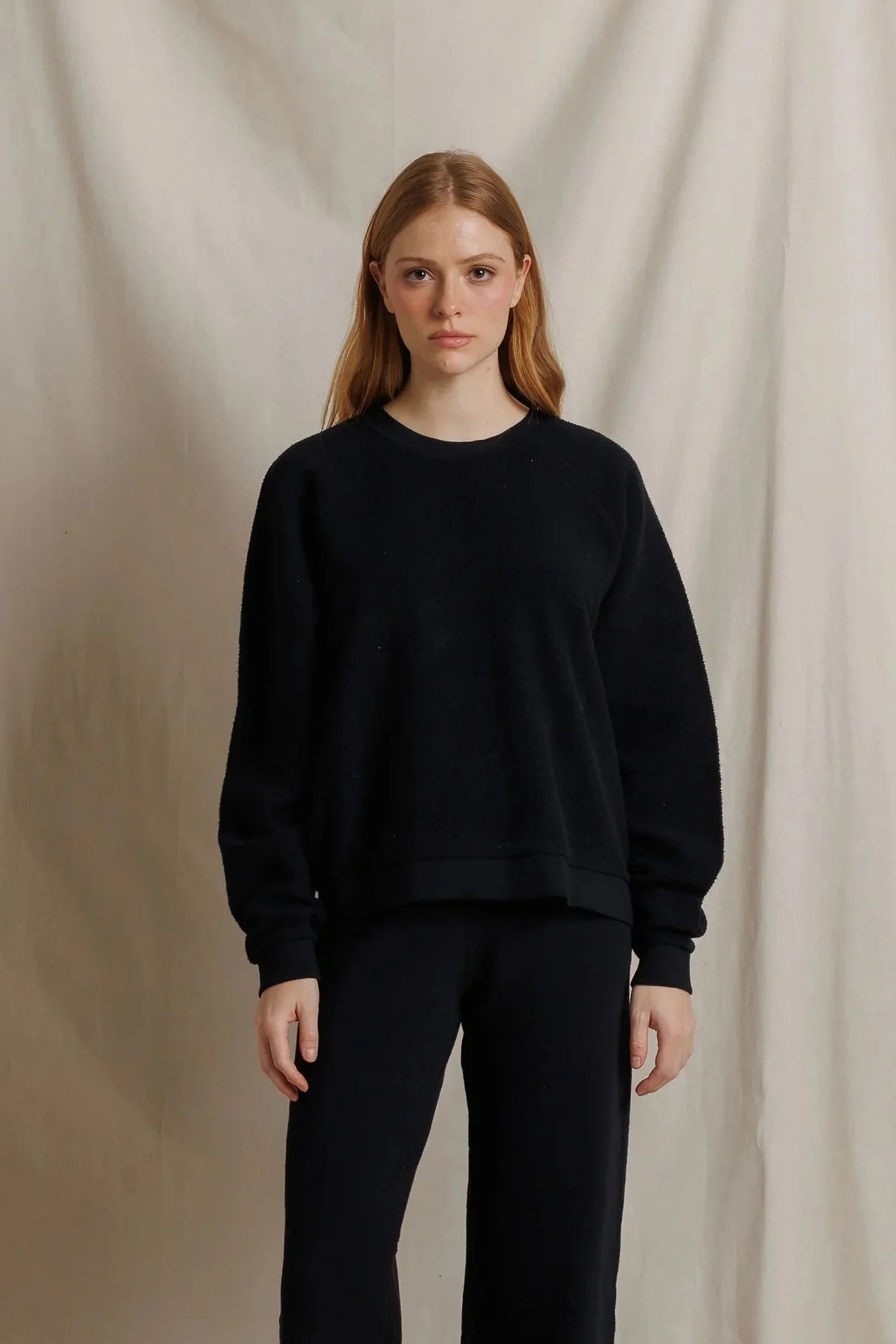 Oversized Ziggy Reverse Fleece Crew Neck Sweatshirt - True Black