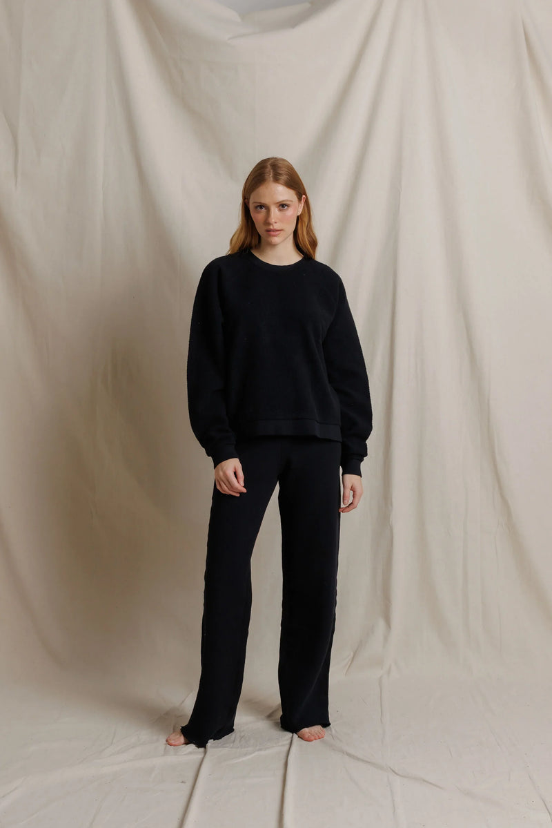 Oversized Ziggy Reverse Fleece Crew Neck Sweatshirt - True Black