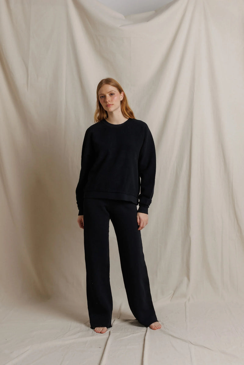 Oversized Ziggy Reverse Fleece Crew Neck Sweatshirt - True Black