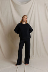 Oversized Ziggy Reverse Fleece Crew Neck Sweatshirt - True Black