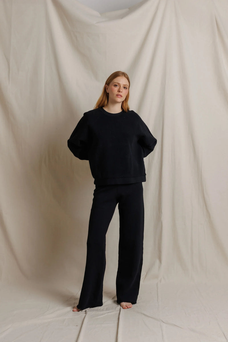 Oversized Ziggy Reverse Fleece Crew Neck Sweatshirt - True Black