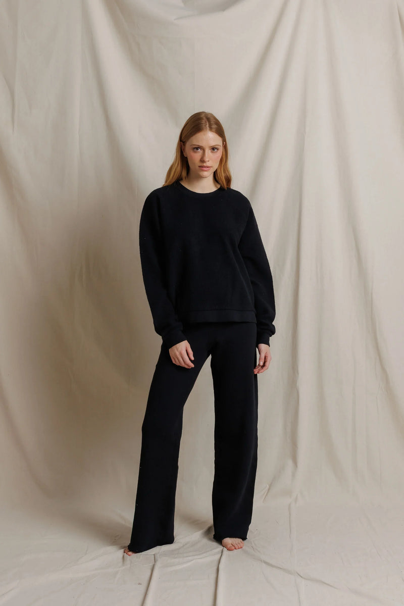 Oversized Ziggy Reverse Fleece Crew Neck Sweatshirt - True Black