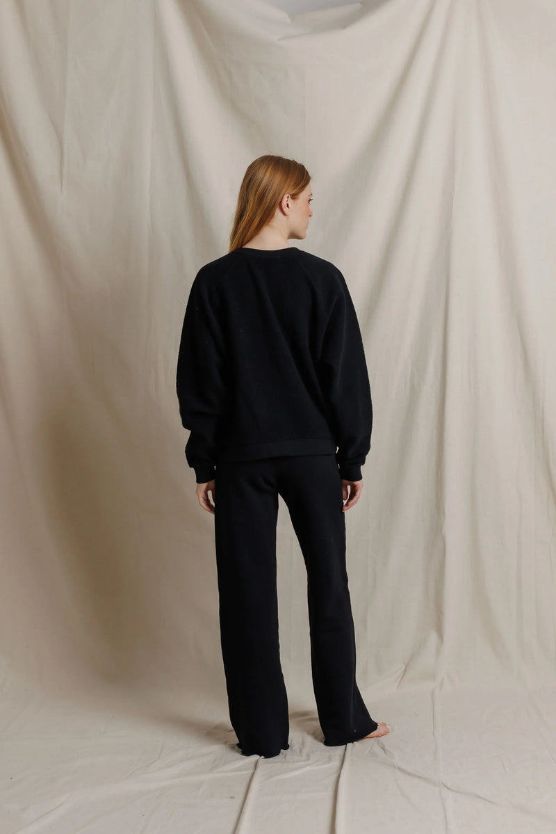 Oversized Ziggy Reverse Fleece Crew Neck Sweatshirt - True Black