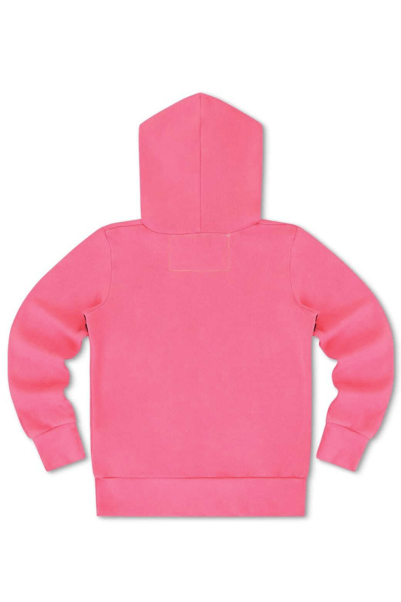 Kid's 5 Stripe Pullover Hoodie in Neon Pink, back view