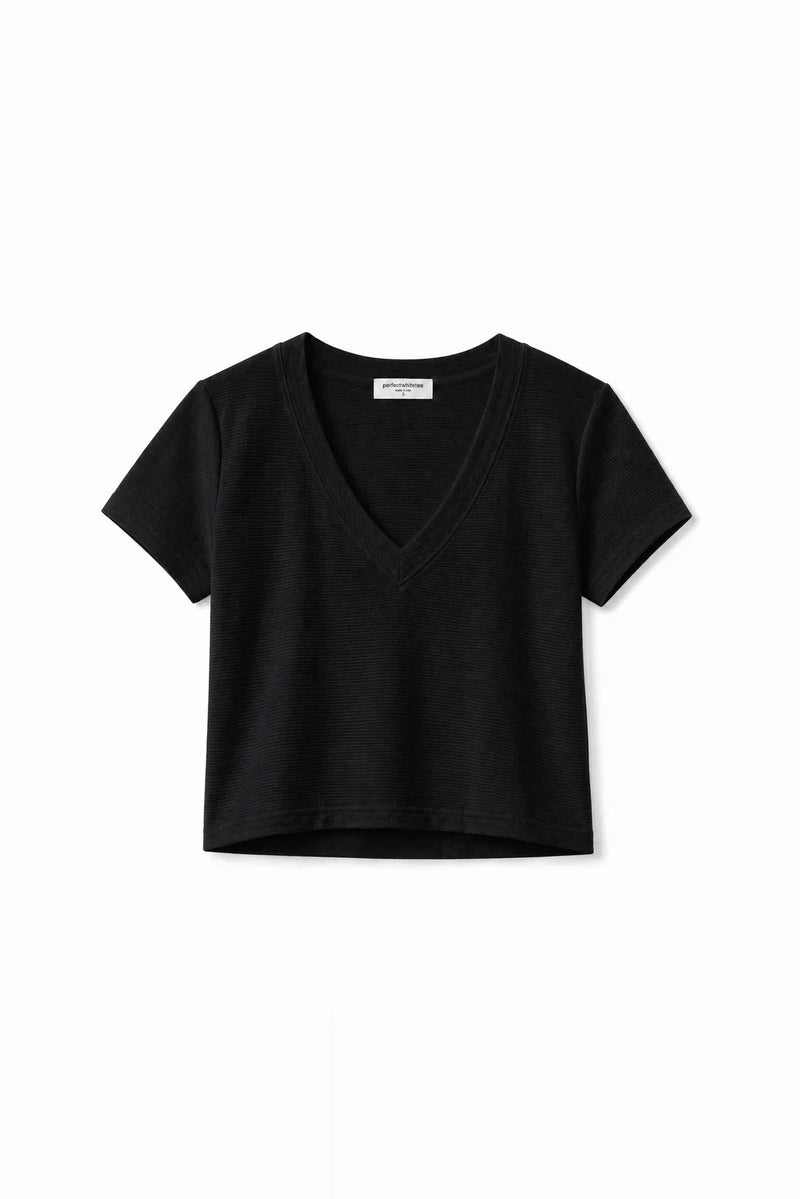 Reed Textured Jersey V Neck Tee - Vintage Black
