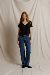 Reed Textured Jersey V Neck Tee - Vintage Black