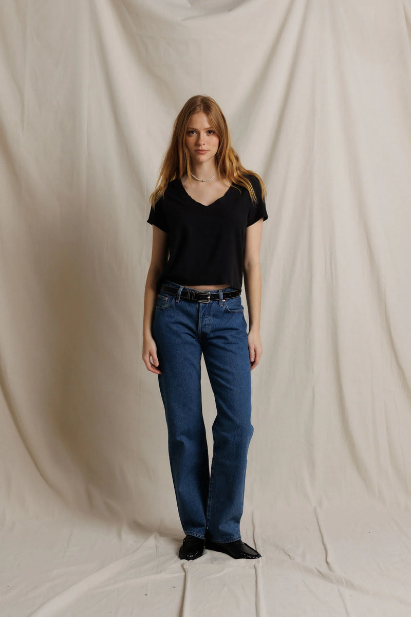 Reed Textured Jersey V Neck Tee - Vintage Black