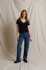 Reed Textured Jersey V Neck Tee - Vintage Black
