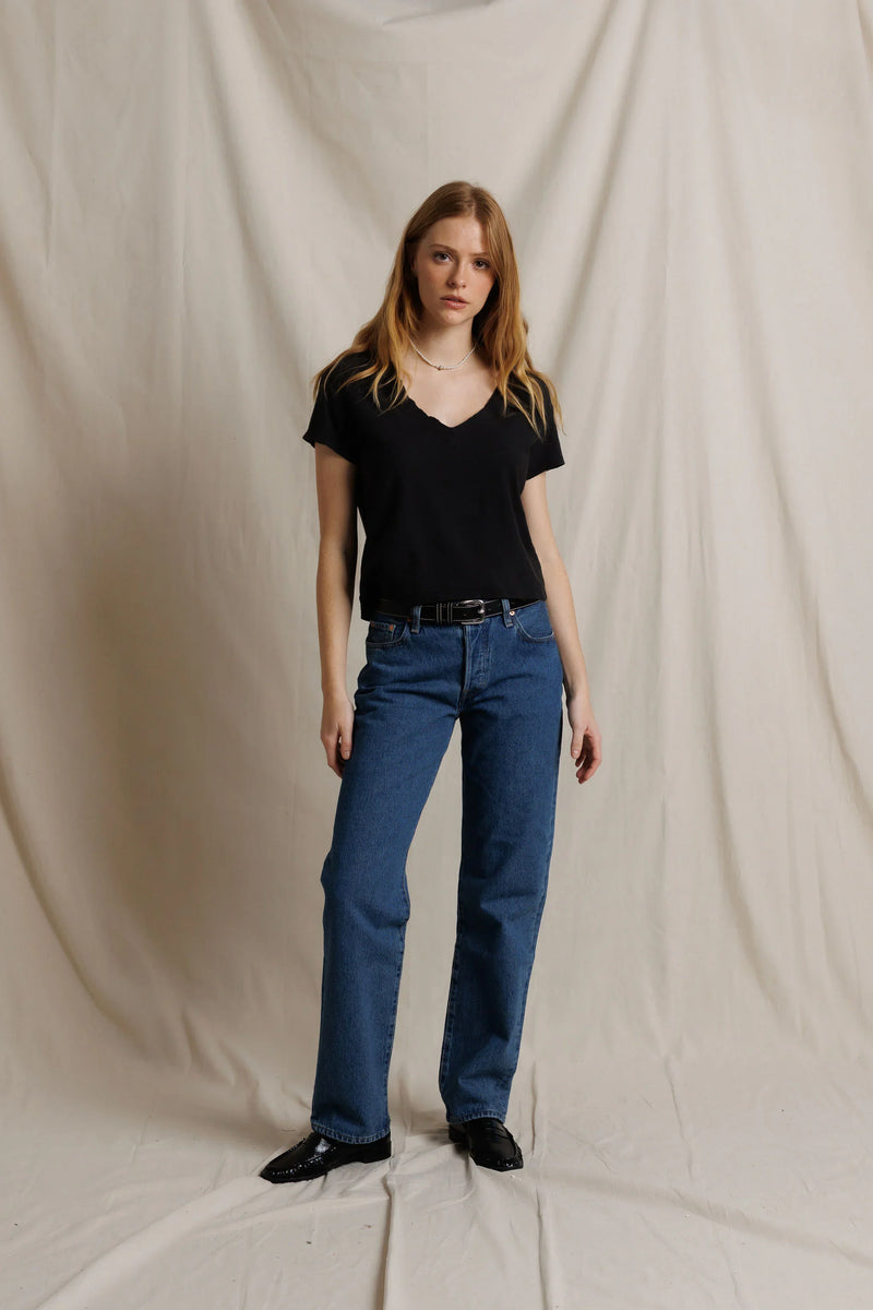 Reed Textured Jersey V Neck Tee - Vintage Black