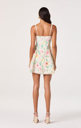 ASTR The Label - Birdie Floral Eyelet Sweetheart Mini Dress - Green Pink Floral