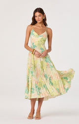 ASTR The Label - Blythe Floral Plisse Midi Dress - Green Peach Tropical