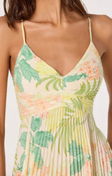 ASTR The Label - Blythe Floral Plisse Midi Dress - Green Peach Tropical