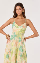 ASTR The Label - Blythe Floral Plisse Midi Dress - Green Peach Tropical