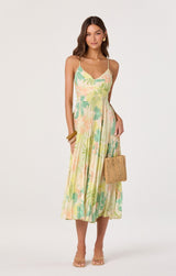 ASTR The Label - Blythe Floral Plisse Midi Dress - Green Peach Tropical