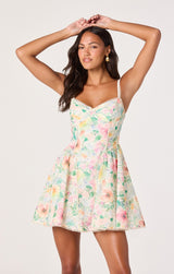 ASTR The Label - Birdie Floral Eyelet Sweetheart Mini Dress - Green Pink Floral