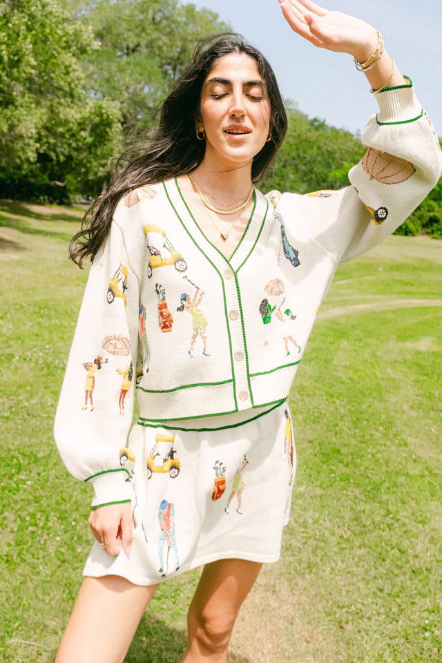 Queen of Sparkles - Multi Golf Icon Cardigan - White