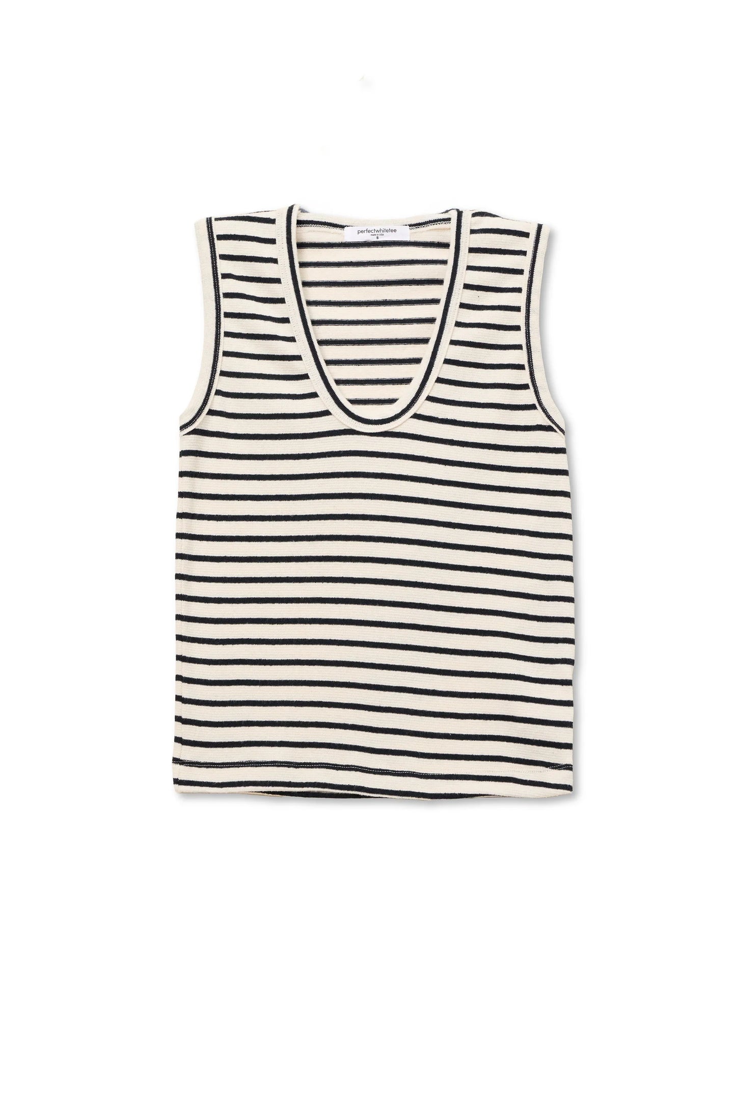 PerfectWhiteTee - Tracy Cotton Jersey Striped U-Neck Tank - Natural Black Stripe