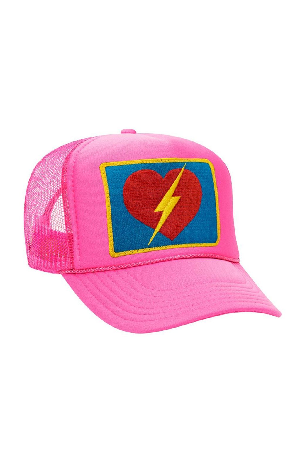 Vintage Bolt Heart Trucker Hat, Neon Pink