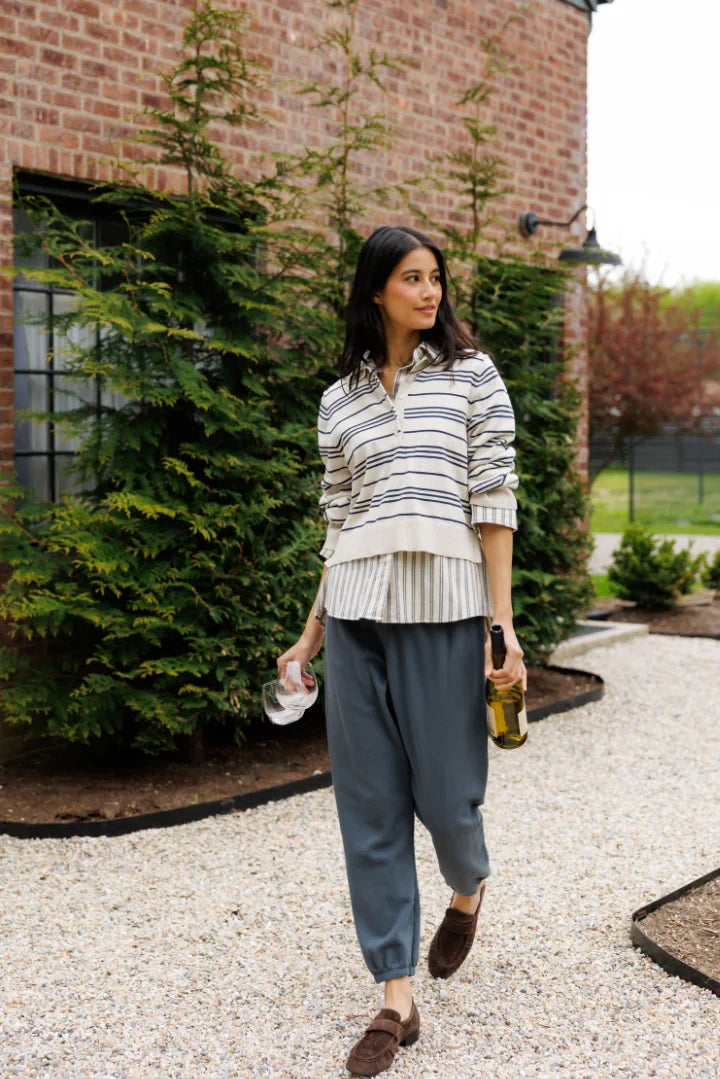 Ximena Stripe Rugby Sweater - Oatmeal / Turbulence Stripe