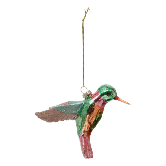 5" Hand-Painted Glass Hummingbird Ornament