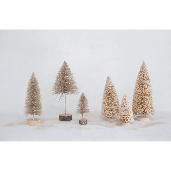 Plastic Bottle Brush Tree with Glitter and Wood Slice Base