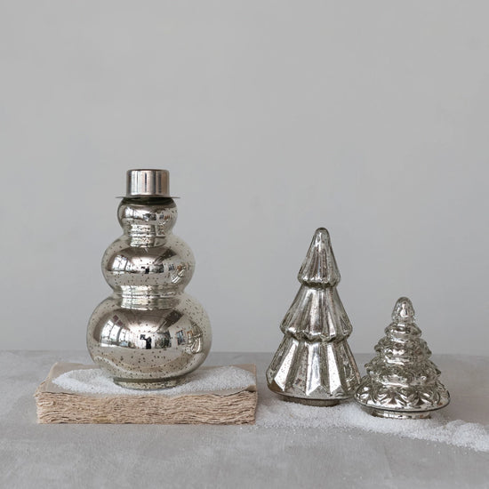 Mercury Glass Snowman w/ LED Light, Silver Finish