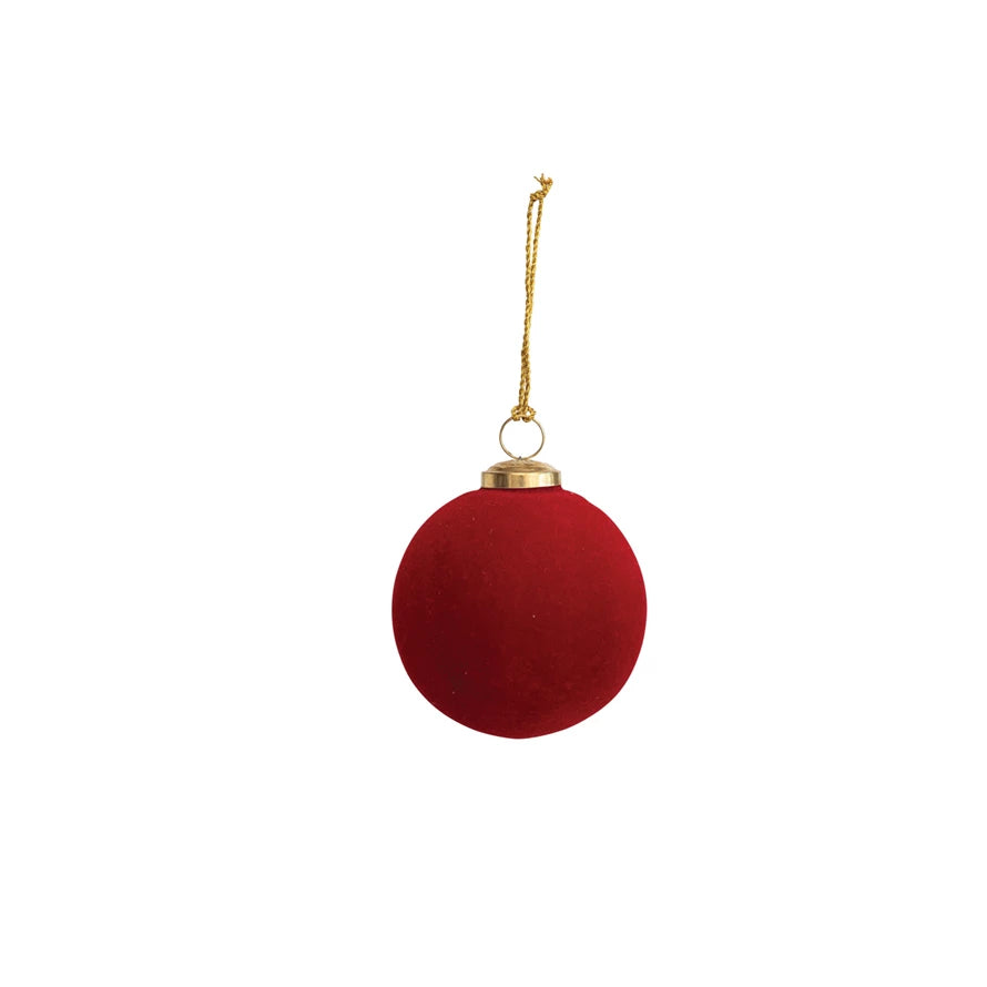Load image into Gallery viewer, Round Flocked Glass Ball Ornament, Red

