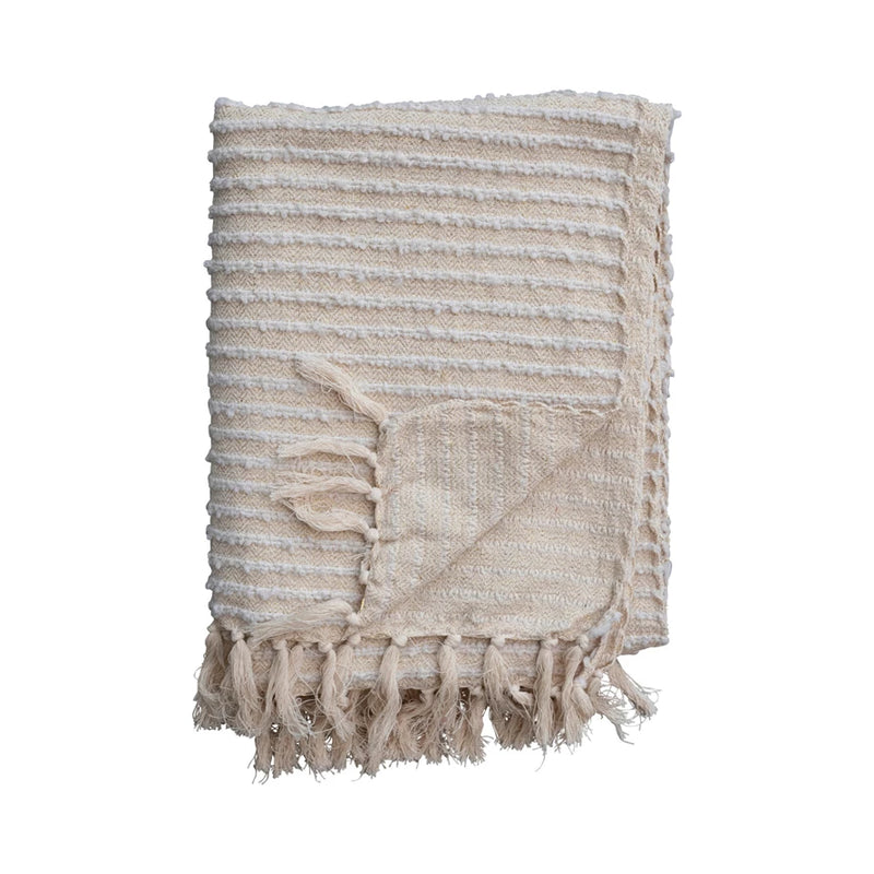 Cotton & Acrylic Throw w/ Fringe, Stripes & Gold Thread
