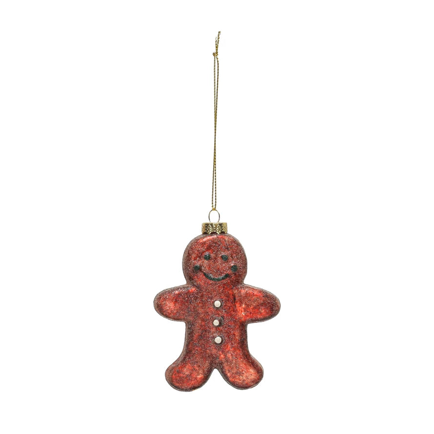 Hand-Painted Glass Gingerbread Man w/ Glitter Ornament