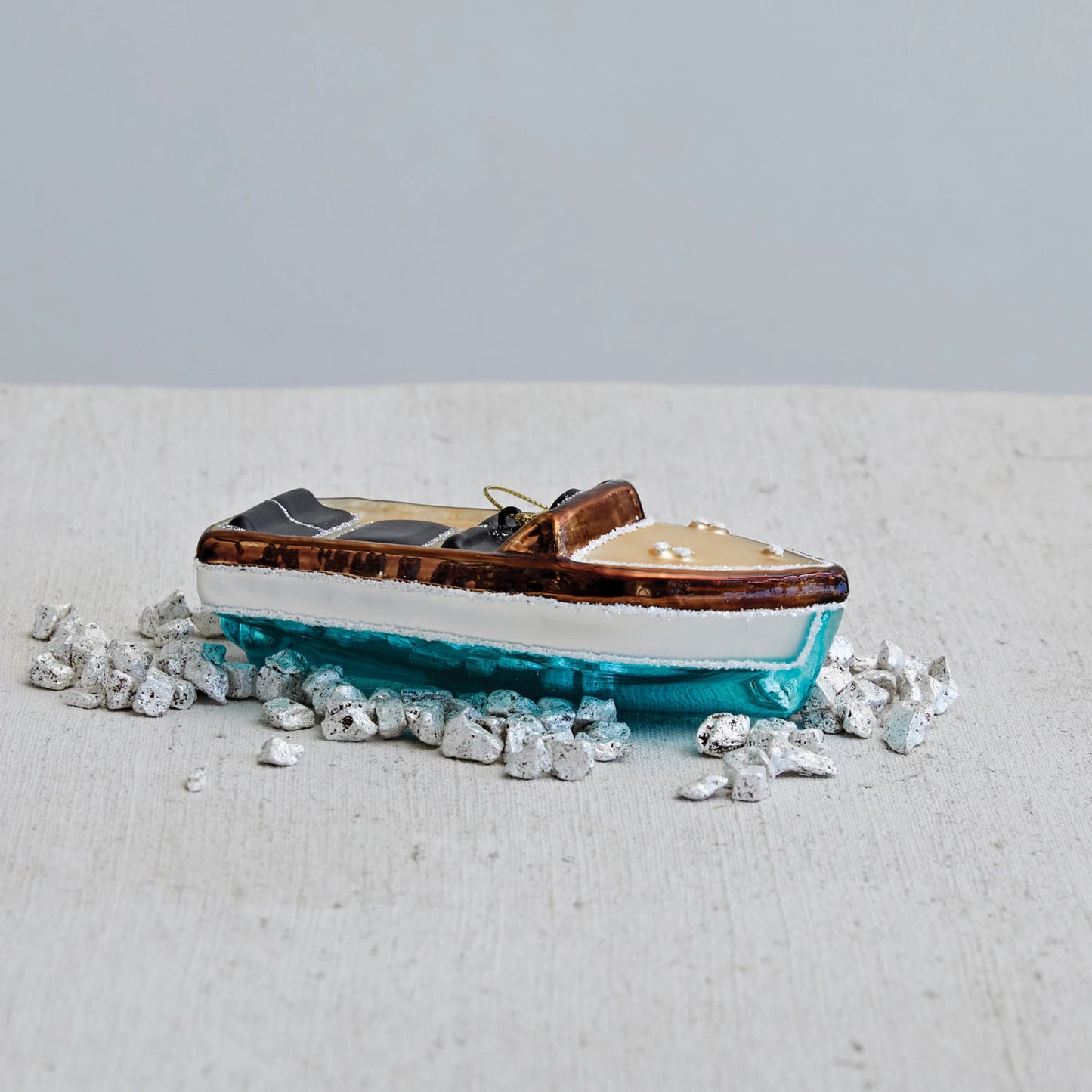 Hand-Painted Glass Boat Ornament w/ Glitter
