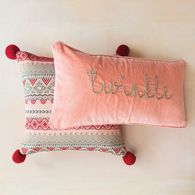 Cotton Velvet Pillow w/ Metallic Gold Thread Embroidered "Twinkle"
