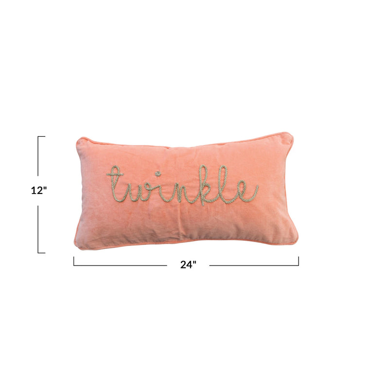 Cotton Velvet Pillow w/ Metallic Gold Thread Embroidered "Twinkle"