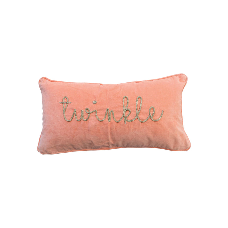 Cotton Velvet Pillow w/ Metallic Gold Thread Embroidered "Twinkle"
