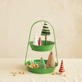 Decorative Metal Ribbed 2-Tier Tray, Green
