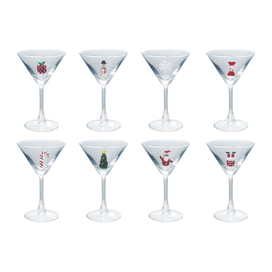 Martini Glass w/ Hand-Blown Holiday Figure