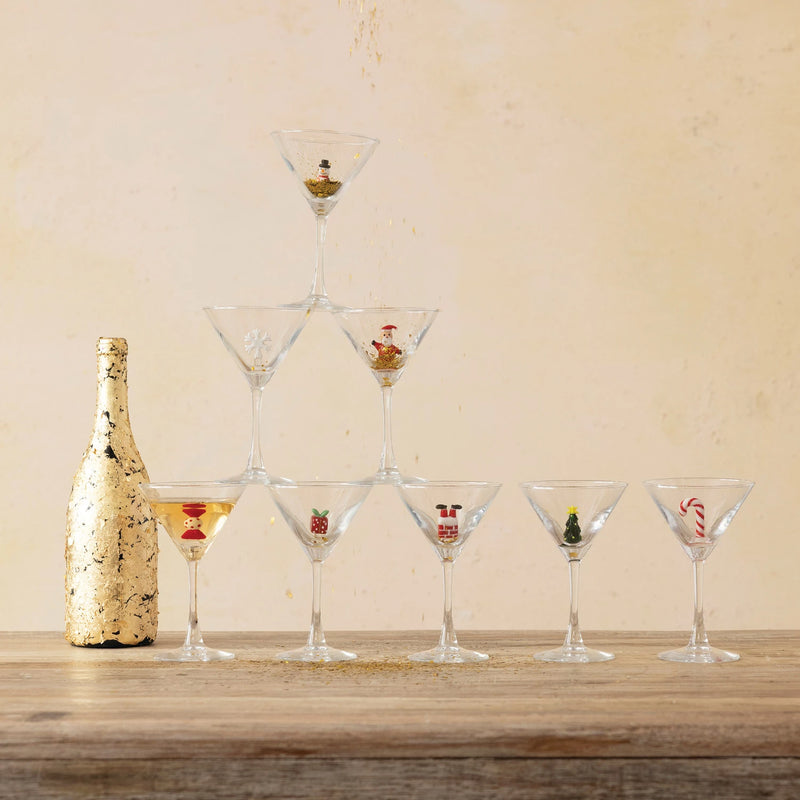 Martini Glass w/ Hand-Blown Holiday Figure