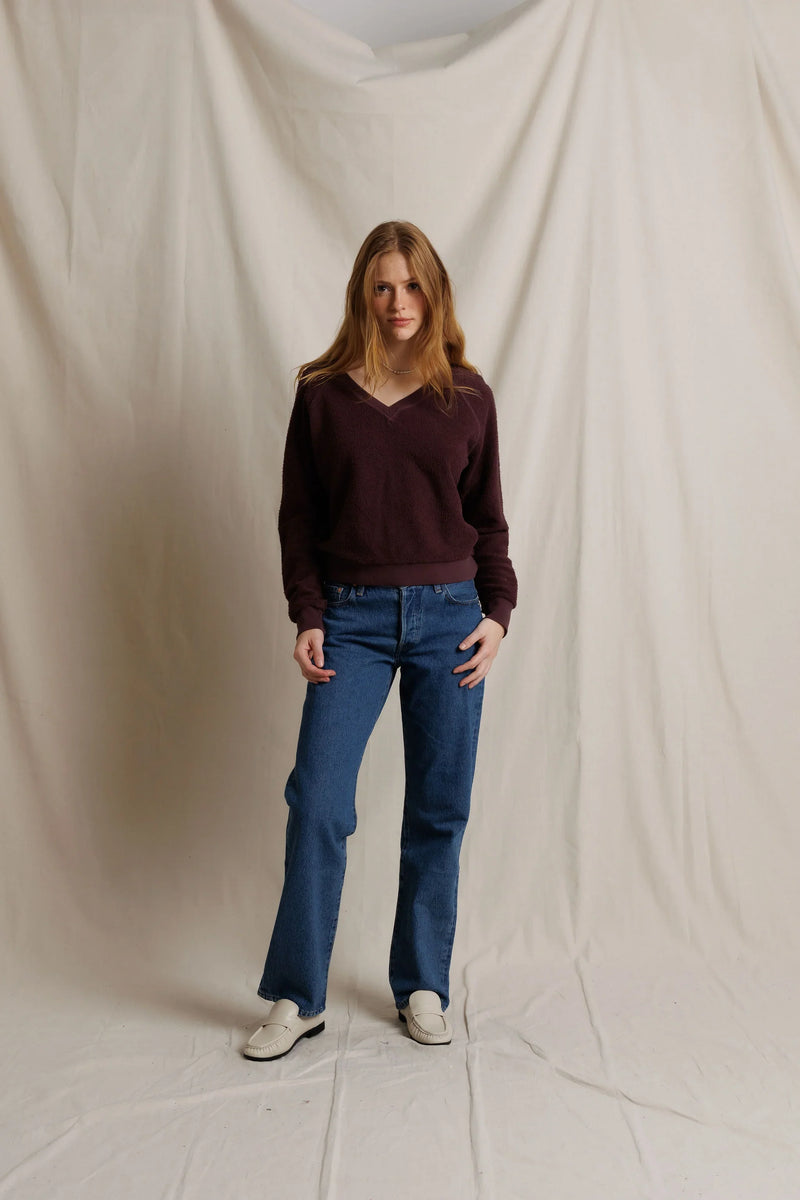 Ziggy Reverse Fleece Crew Neck Sweatshirt - Cherry Laquer
