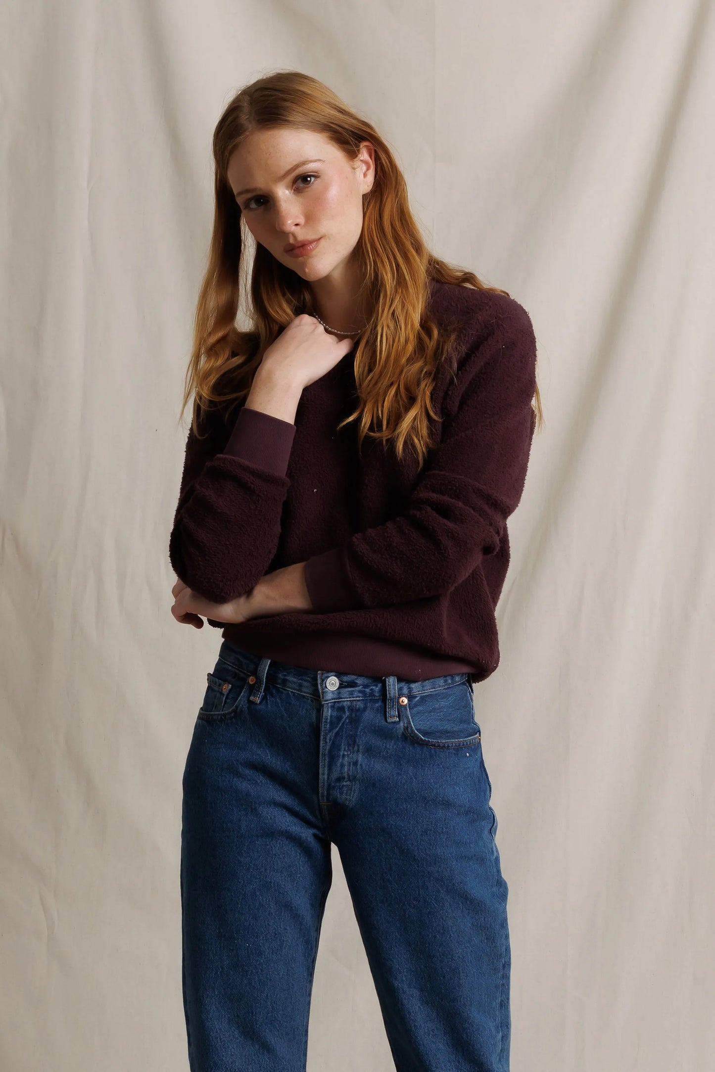 Ziggy Reverse Fleece Crew Neck Sweatshirt - Cherry Laquer