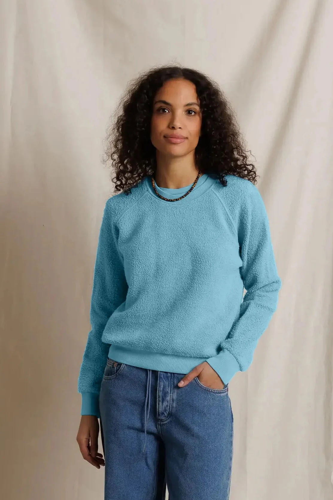 PerfectWhiteTee - Ziggy Reverse Fleece Crew Neck Sweatshirt - Milky Blue