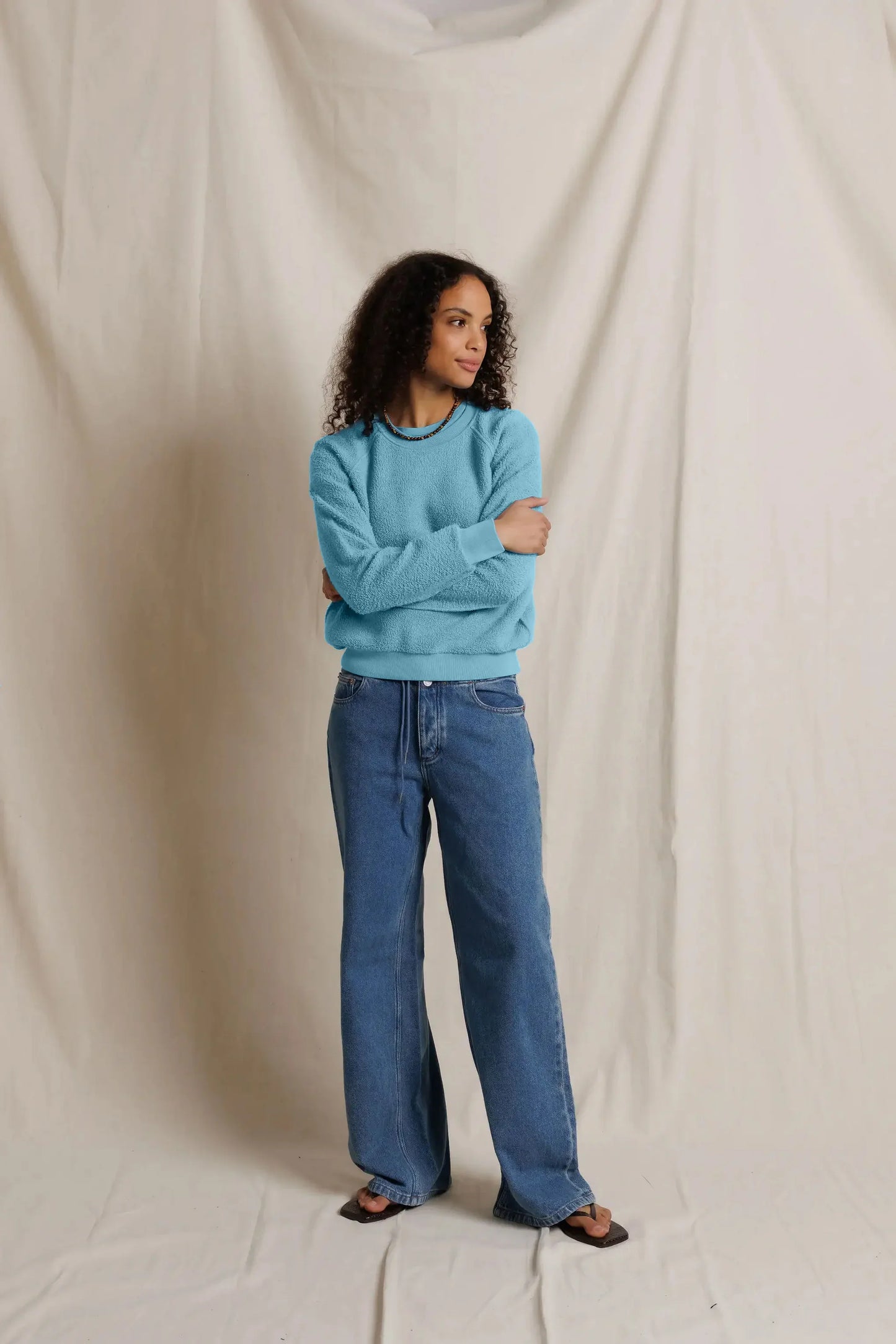 PerfectWhiteTee - Ziggy Reverse Fleece Crew Neck Sweatshirt - Milky Blue