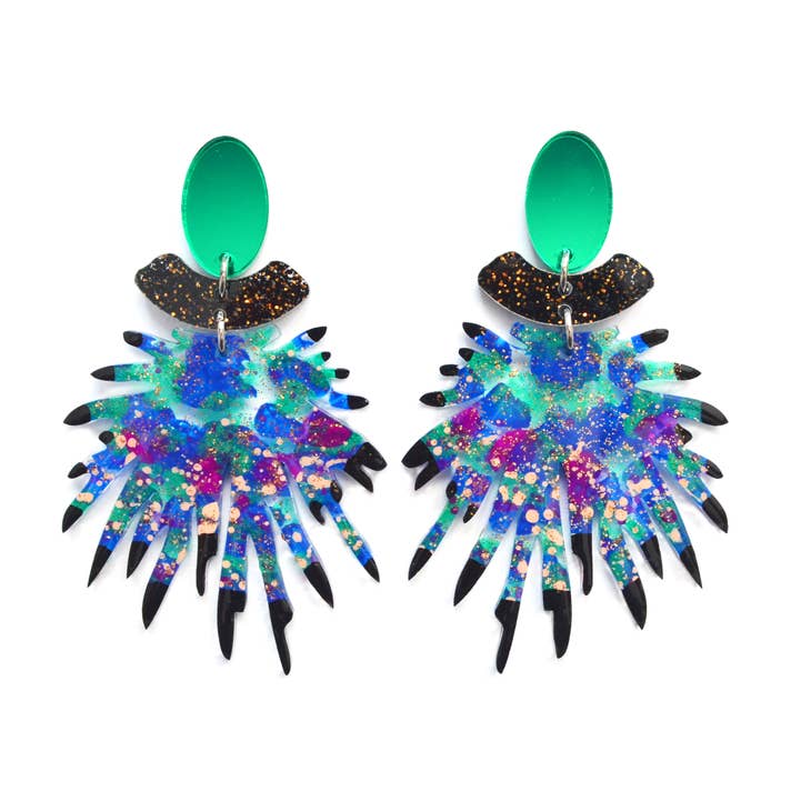 Emerald and Blue Laser Cut Resin Earrings