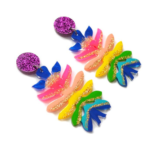 Load image into Gallery viewer, Rainbow Flower Statement Earrings
