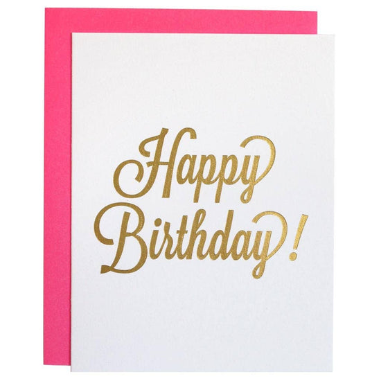 Happy Birthday Script Gold Foil Letterpress Card
