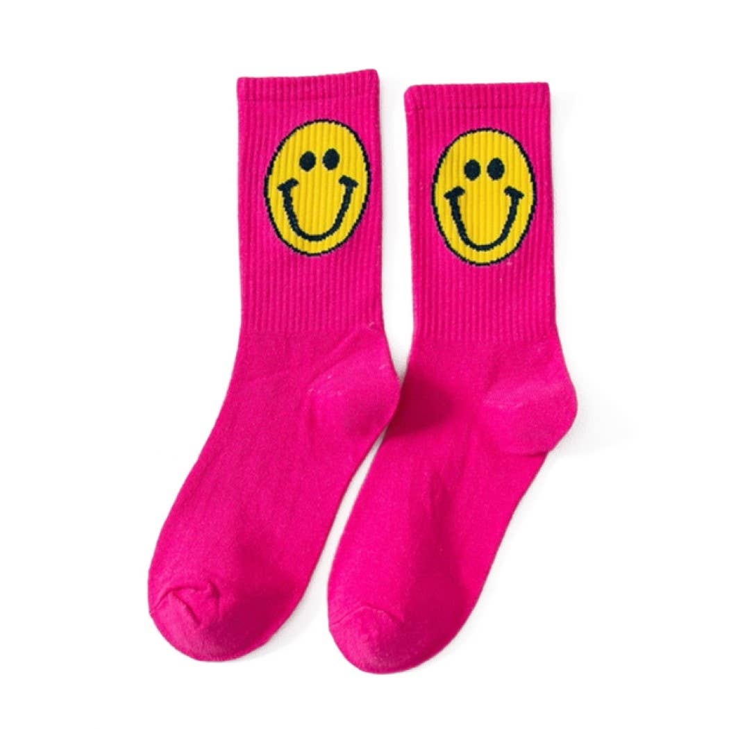 Happy Face Socks, Hot Pink