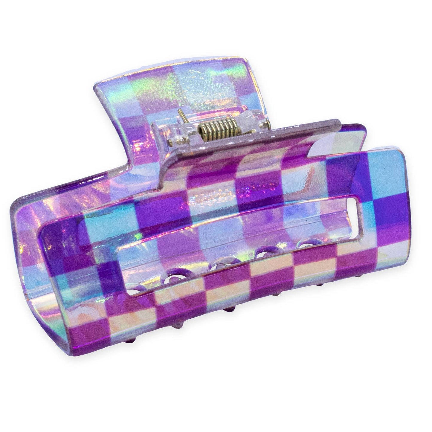 Load image into Gallery viewer, Medium Square Iridescent Checkered Hair Claw Clip Purple
