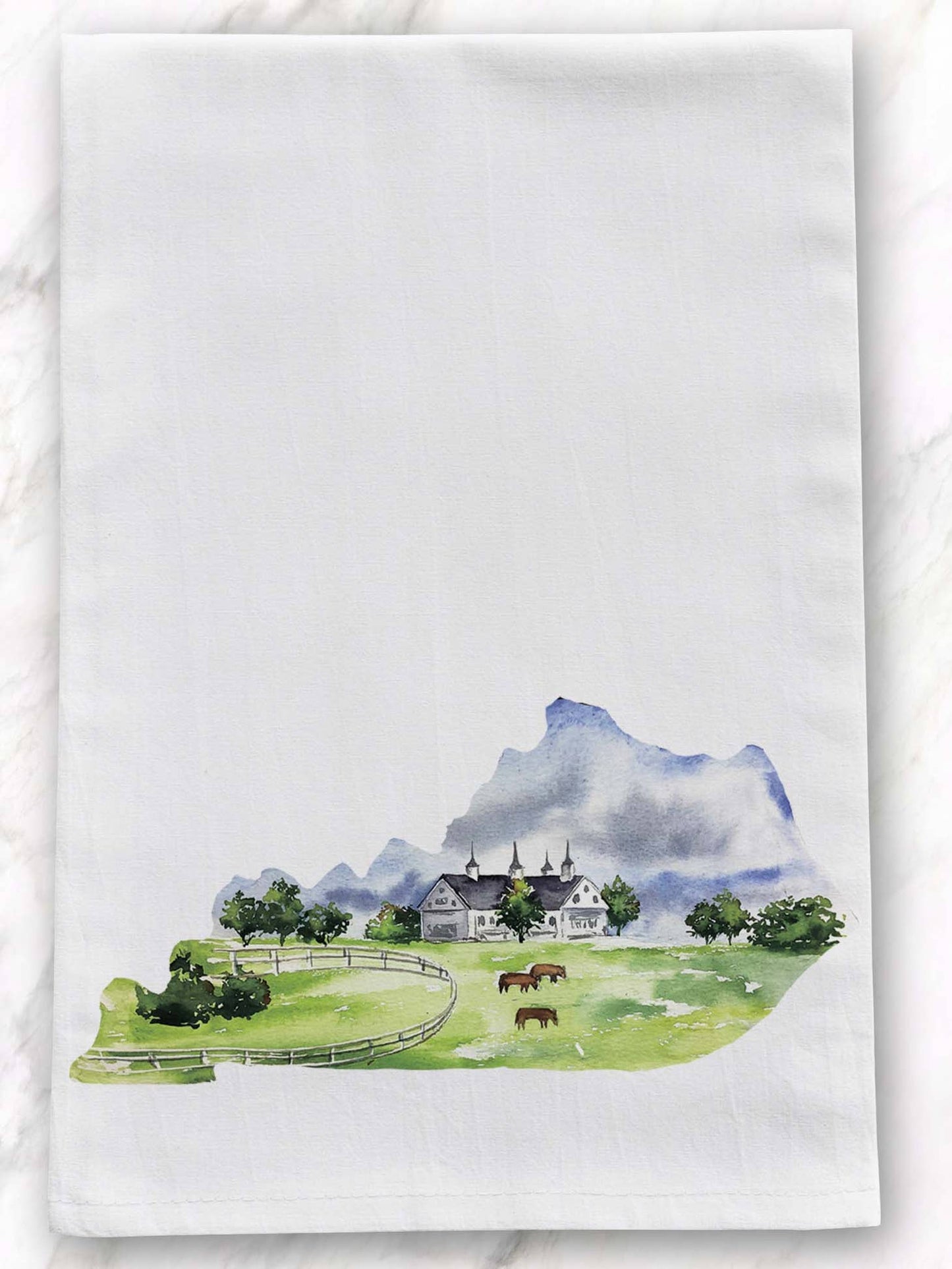 Load image into Gallery viewer, Kentucky Horse Farm Watercolor Kitchen/Bar Tea Towel
