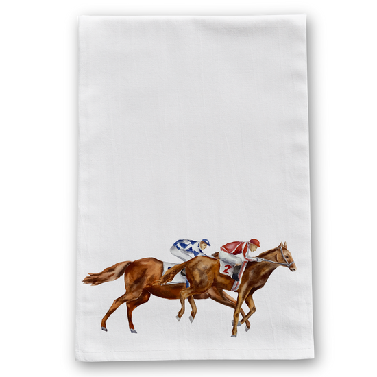 Neck and Neck Horses Racing Derby Tea Towel