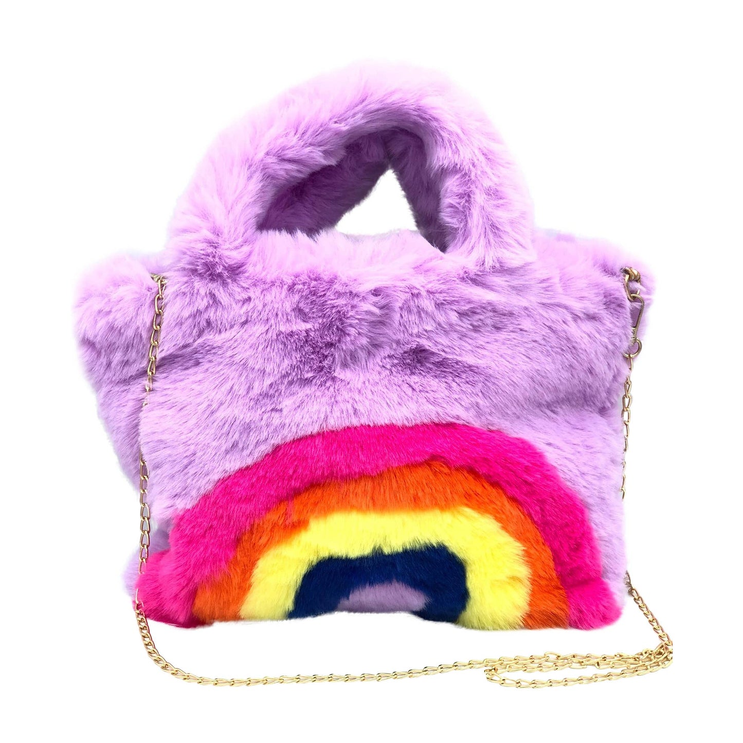 Faux Fur Fuzzy Rainbow Purse, Purple