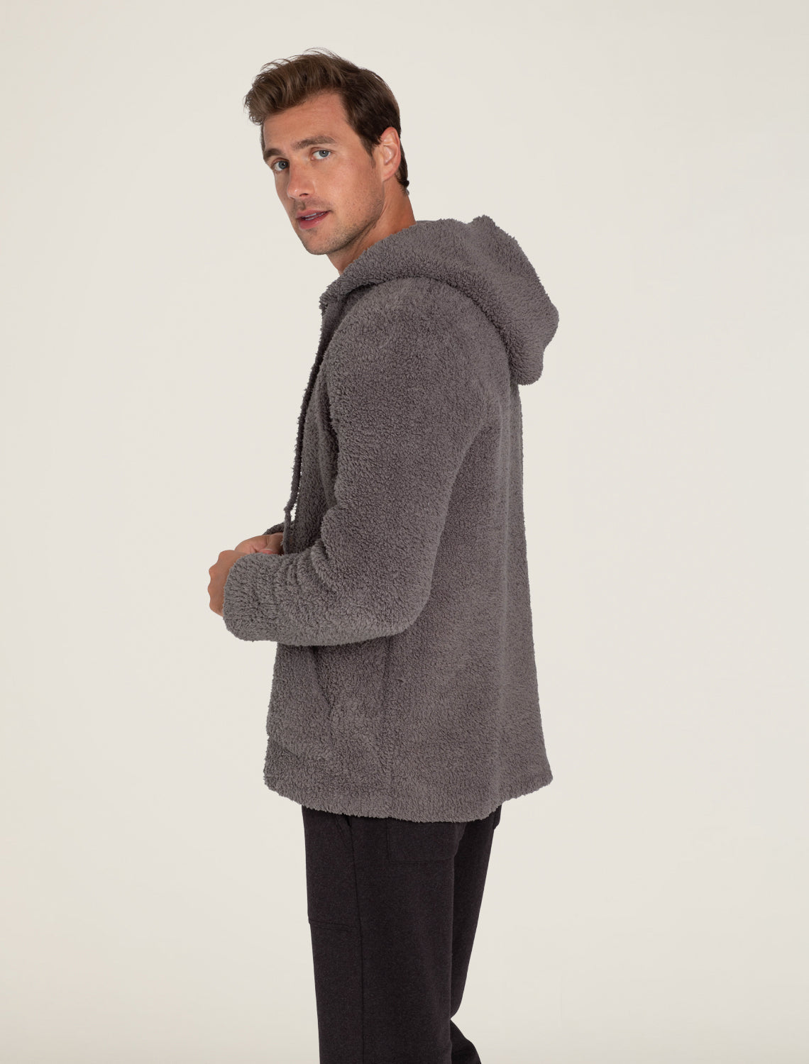 Load image into Gallery viewer, CozyChic Men&amp;#39;s Shearling Hoodie - Charcoal
